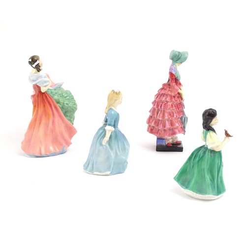 101 - Four Royal Doulton figures comprising Ann, no. HN3259; Priscilla, no. HN1340; A Child from Williamsb... 