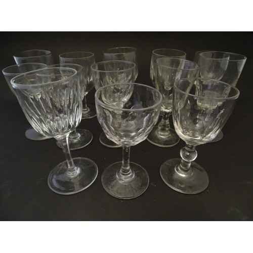 235 - Glass: an assortment of 19thC drinking glasses, to include a set of four champagne saucers, port and... 