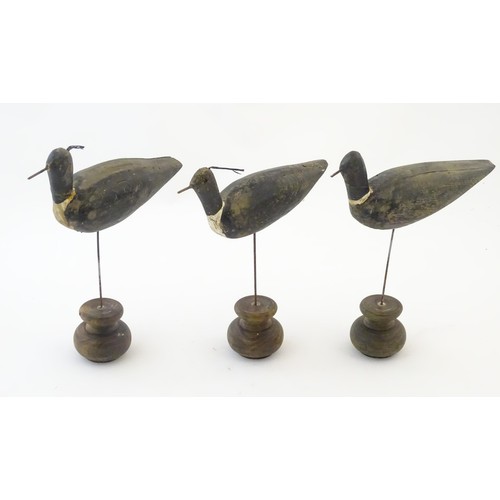 863 - Three late 19th / early 20thC folk art / naive vernacular hand carved and painted wooden Lapwing dec... 