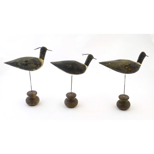 863 - Three late 19th / early 20thC folk art / naive vernacular hand carved and painted wooden Lapwing dec... 