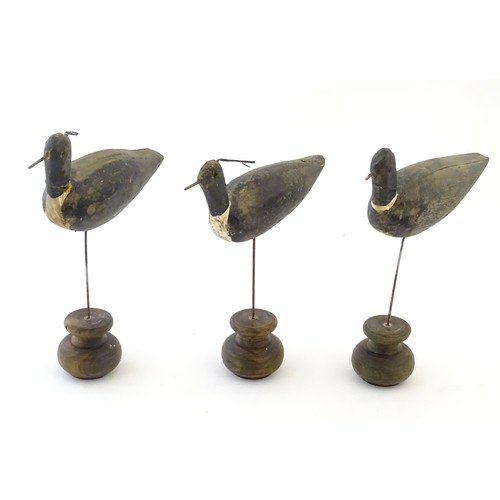 863 - Three late 19th / early 20thC folk art / naive vernacular hand carved and painted wooden Lapwing dec... 