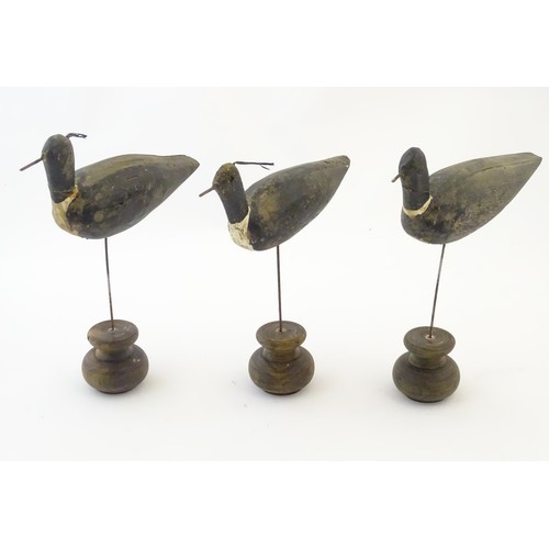 863 - Three late 19th / early 20thC folk art / naive vernacular hand carved and painted wooden Lapwing dec... 