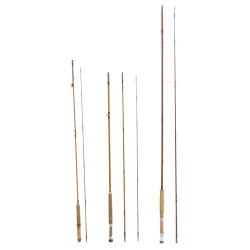 875 - Four mid 20thC fishing rods, comprising: a Milwards Flylite two-piece 7ft split cane fly rod, serial... 