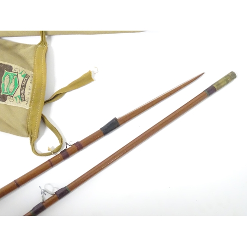 875 - Four mid 20thC fishing rods, comprising: a Milwards Flylite two-piece 7ft split cane fly rod, serial... 