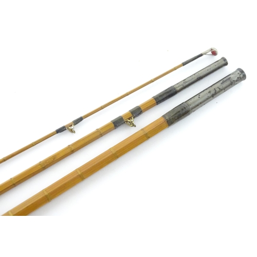 875 - Four mid 20thC fishing rods, comprising: a Milwards Flylite two-piece 7ft split cane fly rod, serial... 