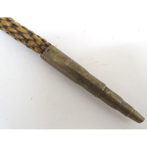 888 - An unusual continental 19thC wicker shepherd's crook with a tiered brass ferrule. Approx. 34 3/4