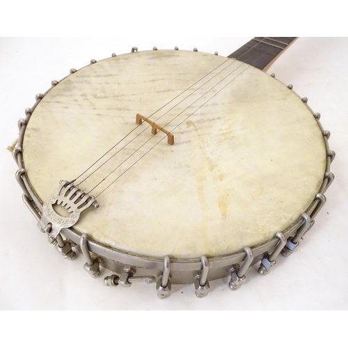 896 - Musical Instruments : a vintage Lyon & Healy (Chicago USA) five-string banjo, with maple neck, steel... 