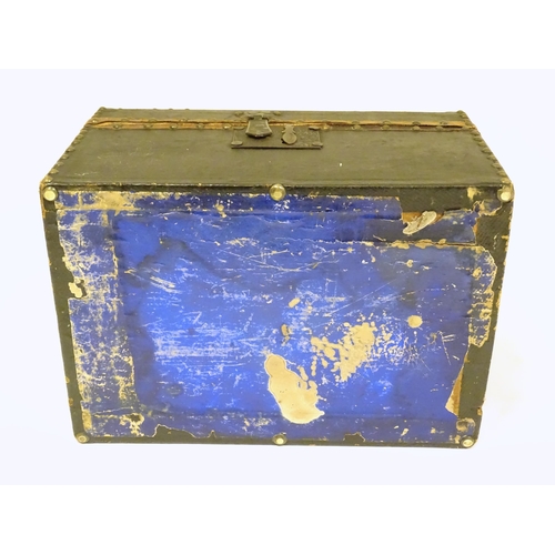 972 - A 19thC leather covered casket / box with stud detail. Approx. 6 3/4