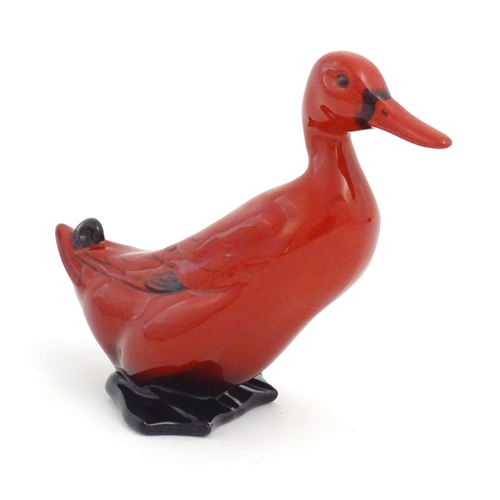 113 - A Royal Doulton flambe model of a duck. Marked under. Approx. 5 3/4