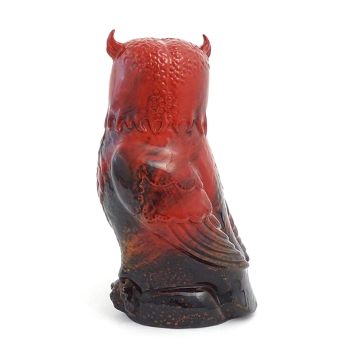 115 - A Royal Doulton flambe veined model of an owl. Marked under. Approx. 11 3/4