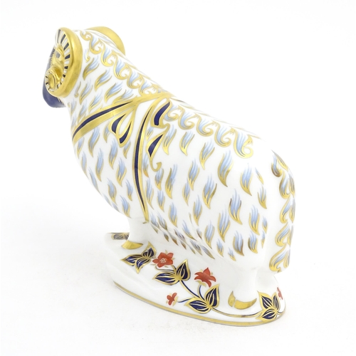 121 - A Royal Crown Derby paperweight modelled as a ram. Marked under with gold stopper. Approx. 5 1/2