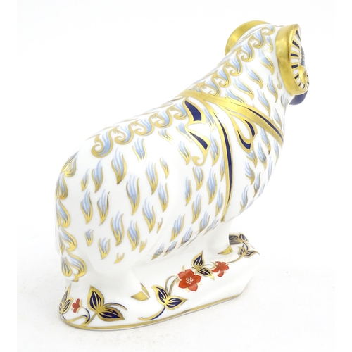 121 - A Royal Crown Derby paperweight modelled as a ram. Marked under with gold stopper. Approx. 5 1/2