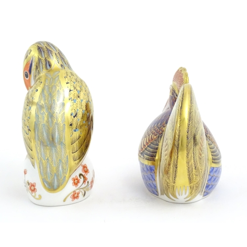 122 - Two Royal Crown Derby paperweights, one modelled as a cockerel / rooster, the other modelled as a ki... 