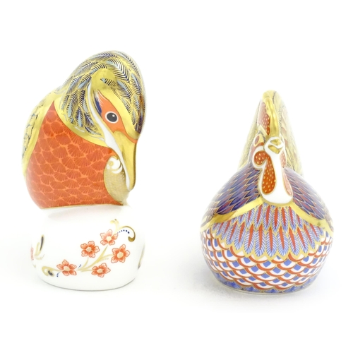 122 - Two Royal Crown Derby paperweights, one modelled as a cockerel / rooster, the other modelled as a ki... 