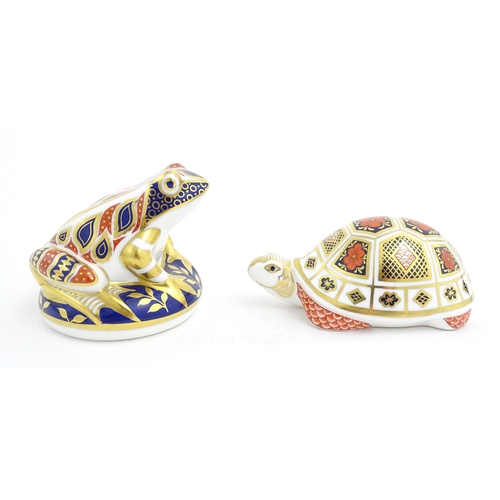 124 - Two Royal Crown Derby paperweights one modelled as a frog, the other as a tortoise. Both marked unde... 