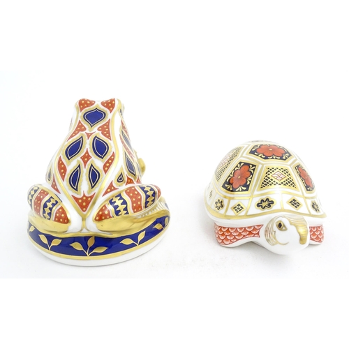 124 - Two Royal Crown Derby paperweights one modelled as a frog, the other as a tortoise. Both marked unde... 