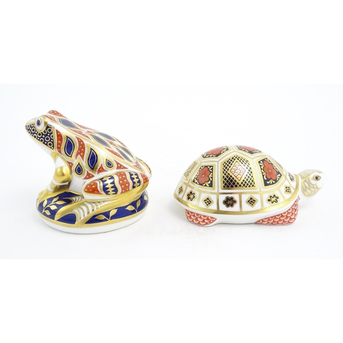 124 - Two Royal Crown Derby paperweights one modelled as a frog, the other as a tortoise. Both marked unde... 