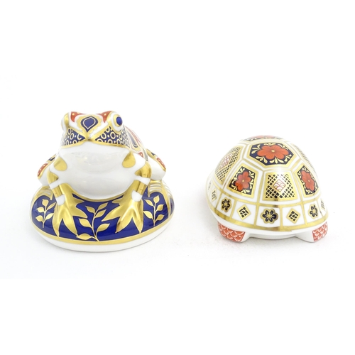 124 - Two Royal Crown Derby paperweights one modelled as a frog, the other as a tortoise. Both marked unde... 