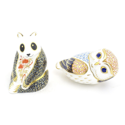 125 - Two Royal Crown Derby paperweights one modelled as a panda bear, the other as an owl. Both marked un... 