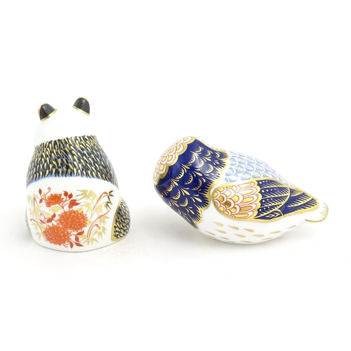 125 - Two Royal Crown Derby paperweights one modelled as a panda bear, the other as an owl. Both marked un... 