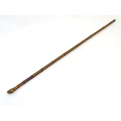 1807 - Militaria / Arms & Armour : A 19thC swordstick walking cane, the bamboo shank concealing a 22 5/8