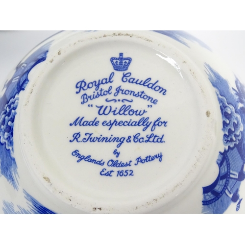 187 - A quantity of assorted blue and white dinner wares to include dinner plates, meat plate, serving dis... 