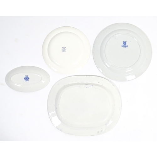 187 - A quantity of assorted blue and white dinner wares to include dinner plates, meat plate, serving dis... 