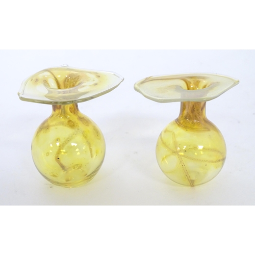 205 - Two small Art glass vases with Vaseline style detail. Tallest approx 2