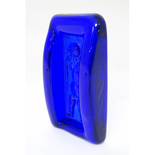 232 - Scandinavian Glass : A Scandinavian blue glass sculpture / dish in the manner of Erik Hoglund, Kosta... 