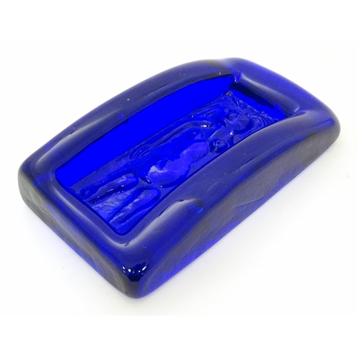 232 - Scandinavian Glass : A Scandinavian blue glass sculpture / dish in the manner of Erik Hoglund, Kosta... 