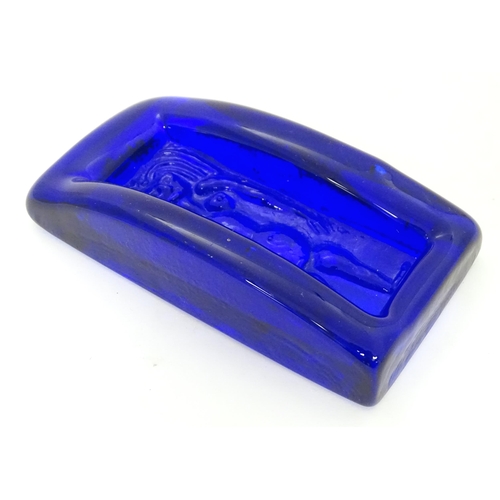 232 - Scandinavian Glass : A Scandinavian blue glass sculpture / dish in the manner of Erik Hoglund, Kosta... 