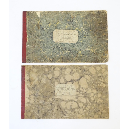 1961 - Two early 19thC books with marbled covers containing various handwriting / calligraphy specimens, th... 