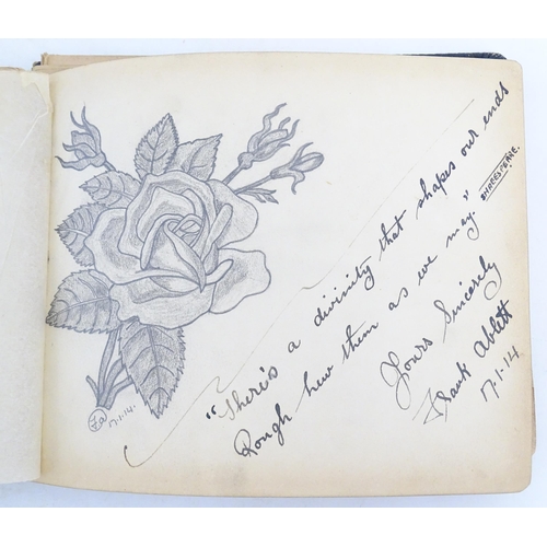 1964 - An early 20thC autograph album / scrapbook containing various handwritten verses, drawings, a waterc... 