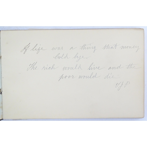 1964 - An early 20thC autograph album / scrapbook containing various handwritten verses, drawings, a waterc... 