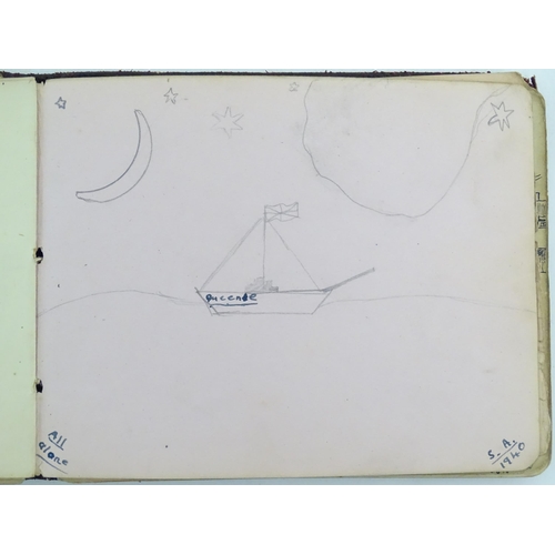 1964A - An early 20thC autograph album / scrapbook containing various pen and ink drawings copied from magaz... 