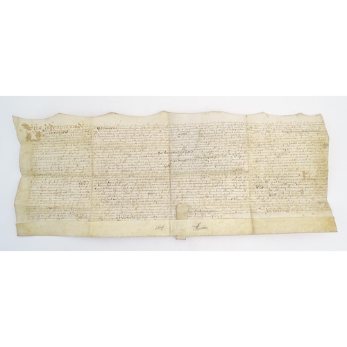 1969 - A 17thC vellum indenture document for Counterpart of Lease, dated 1677, signed A Chapman and sealed ... 