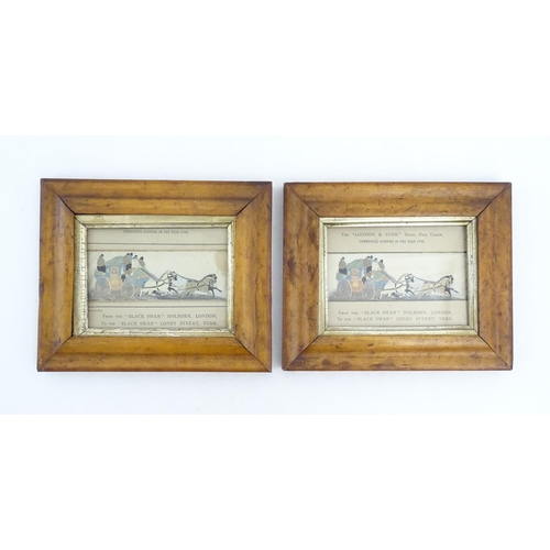 1973 - Two 19thC stevengraphs in maple frames, to include The London & York Royal Mail Coach, from the Blac... 