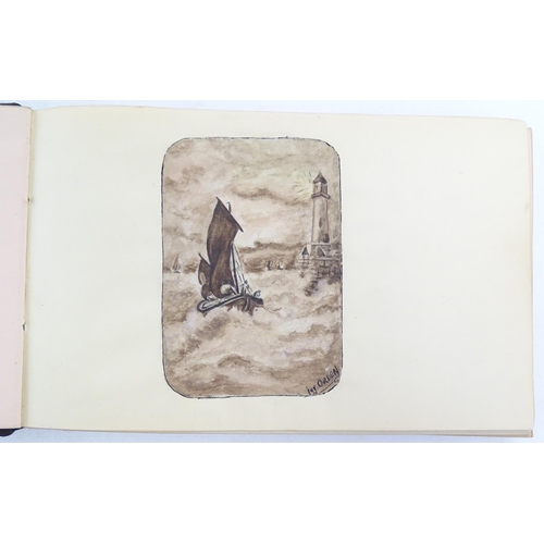 1964 - An early 20thC autograph album / scrapbook containing various handwritten verses, drawings, a waterc... 