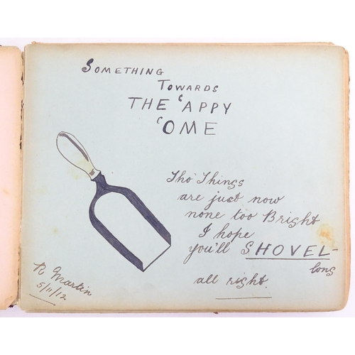 1964 - An early 20thC autograph album / scrapbook containing various handwritten verses, drawings, a waterc... 