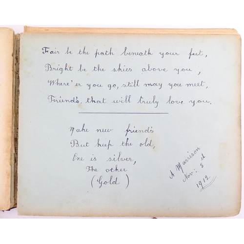 1964 - An early 20thC autograph album / scrapbook containing various handwritten verses, drawings, a waterc... 