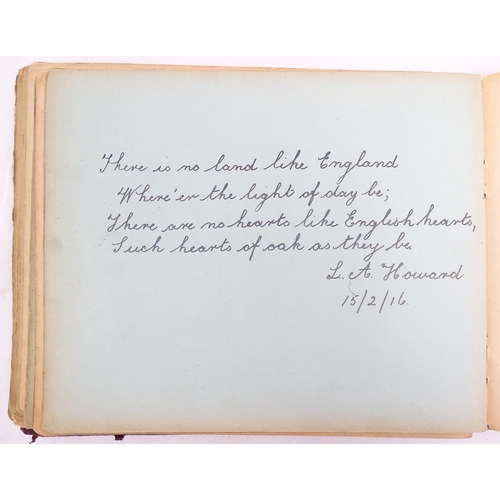 1964 - An early 20thC autograph album / scrapbook containing various handwritten verses, drawings, a waterc... 