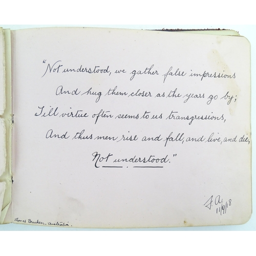 1964 - An early 20thC autograph album / scrapbook containing various handwritten verses, drawings, a waterc... 