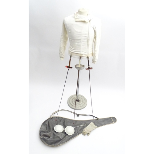 877 - Items of sport Fencing equipment, comprising a jacket by Paul, three foils, two protective panels, g... 