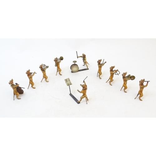 137 - A novelty Austrian cold painted bronze dog band after Bergman, the ensemble of 10 dog musicians play... 