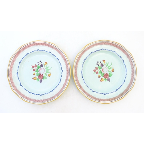 183 - Two Adams Calyx Ware plates with hand painted flower and foliage decoration, pattern no. 2020. Marke... 