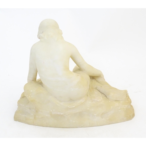 41 - A late 19th / early 20thC Continental alabaster model of a seated female nude, in the manner of Ferd... 