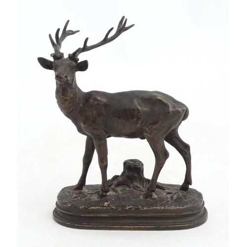56 - A French 19thC bronze model of a stag signed Alfred Dubucand to base, with inscription to stand Golf... 