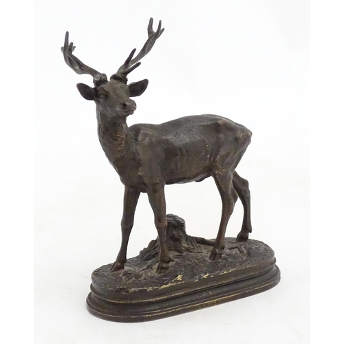 56 - A French 19thC bronze model of a stag signed Alfred Dubucand to base, with inscription to stand Golf... 