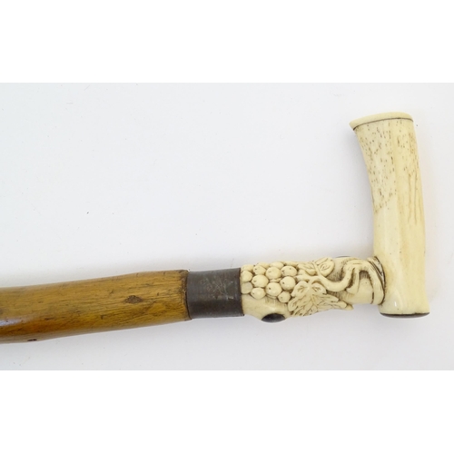 886 - Four 19thC and later walking sticks / canes to include a Victorian antler handled example with silve... 