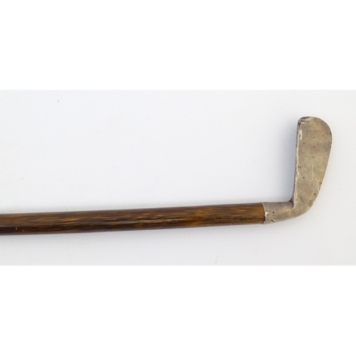 887 - An early 20thC Sunday stick / walking stick modelled as a golf club, the silver handle hallmarked Bi... 